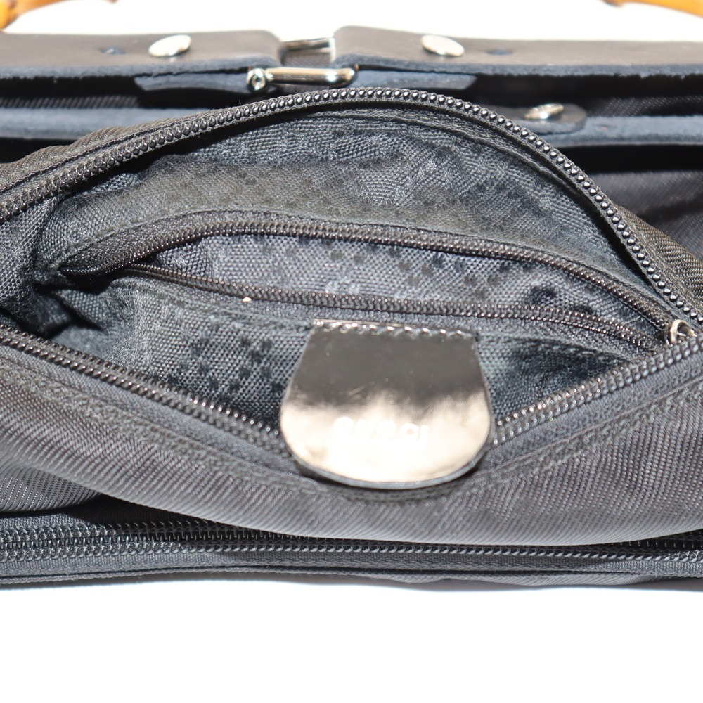 Gucci Bamboo Handle Bag Womens Medium Black Nylon Vintage Designer Purse - Picture 6 of 6
